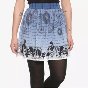 Alice In Wonderland Clocks Cat Disney Skirt XS 2010s Blue White‎ Zip Layered